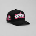 Black Capstify Skull Voltage A-Frame cap with pink 3D puff embroidery and flaming skull side patch.