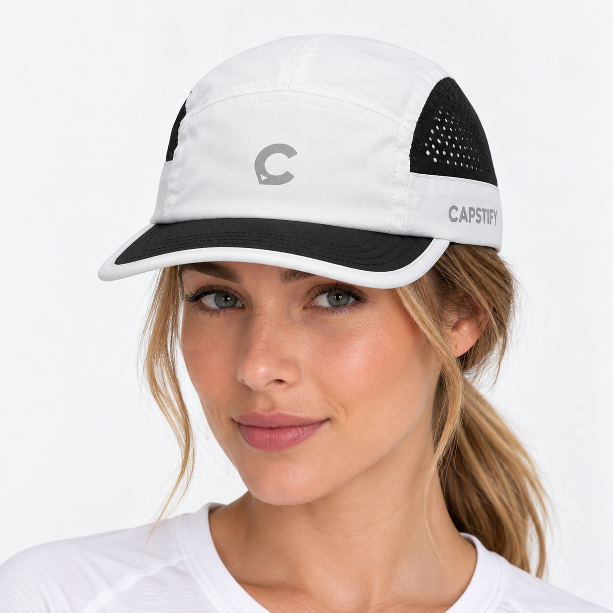Capstify AeroRun (Gust) 5-Panel Cap — Arctic White